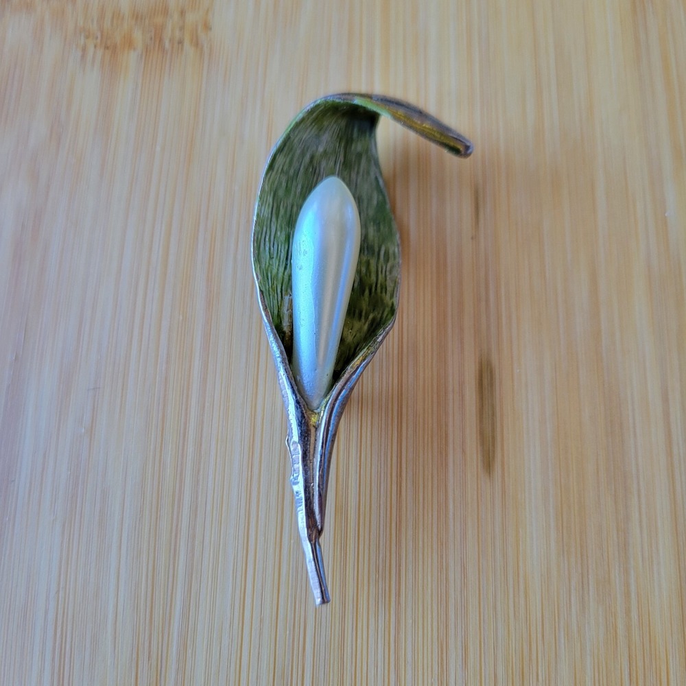 Hattie Carnegie Enamel Cala Lily Brooch Pin For‎ Restoration Project Piece
